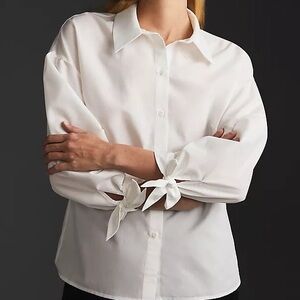 Mare Mare X Anthropologie White Button Down Shirt with Tie Sleeves